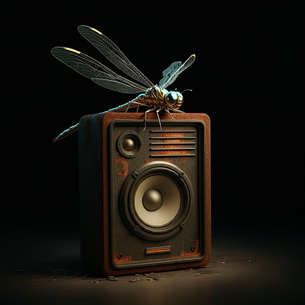 otonata dragonfly perched on a speaker