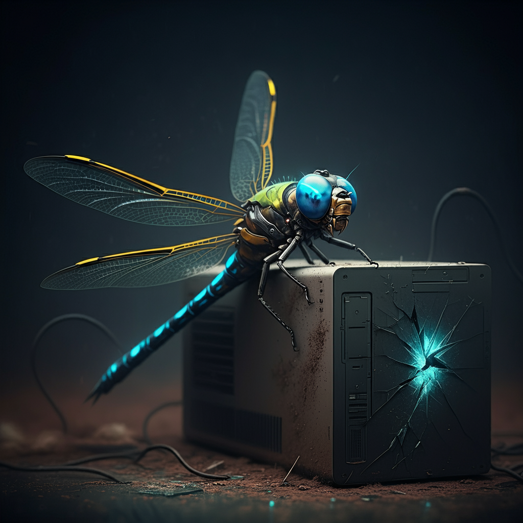 otonata dragonfly sitting on a broken device