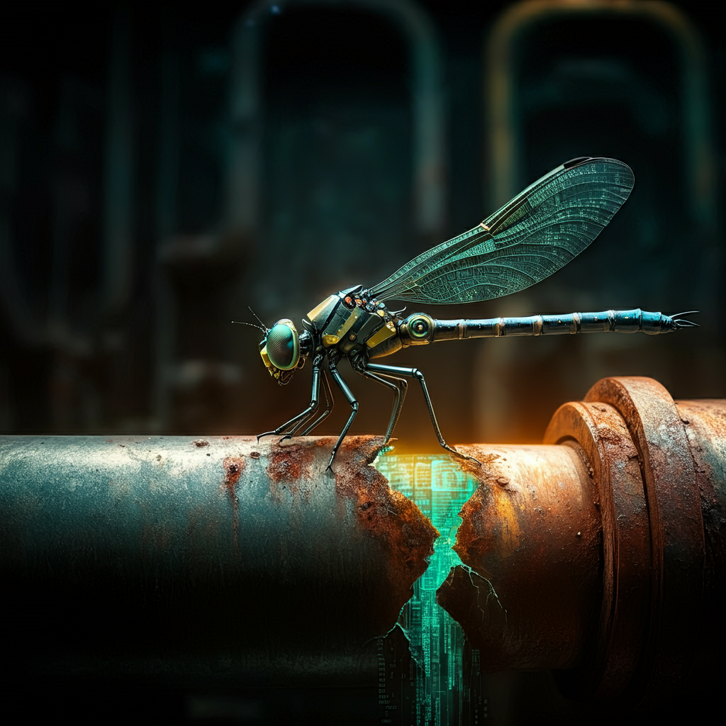 otonata dragonfly inspects broken pipe