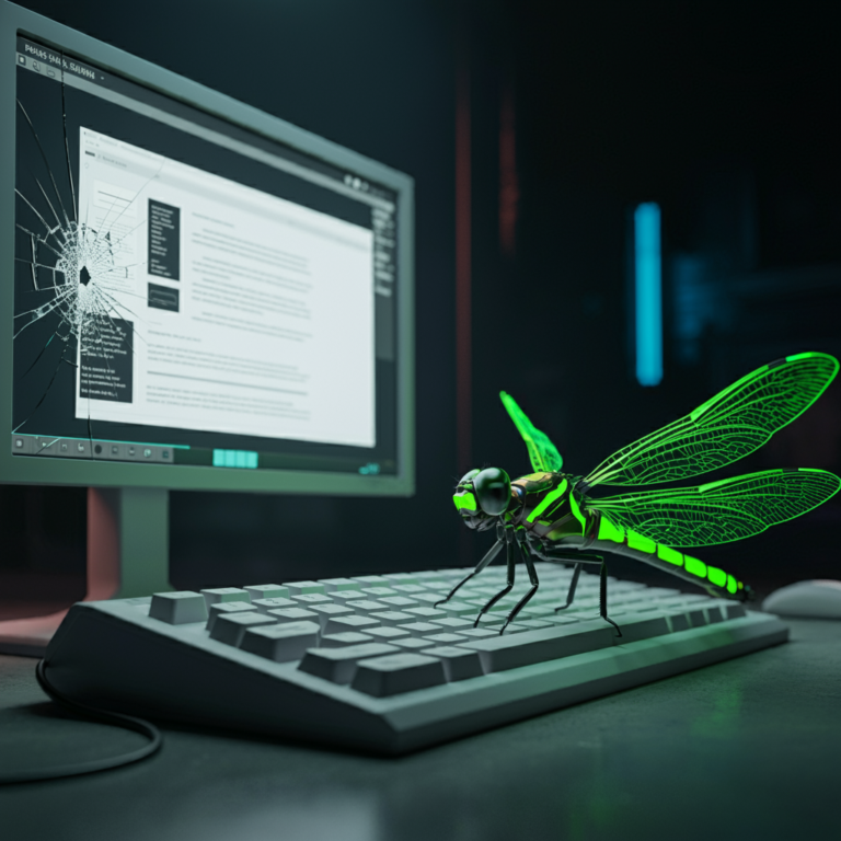 otonata dragonfly on a computer terminal