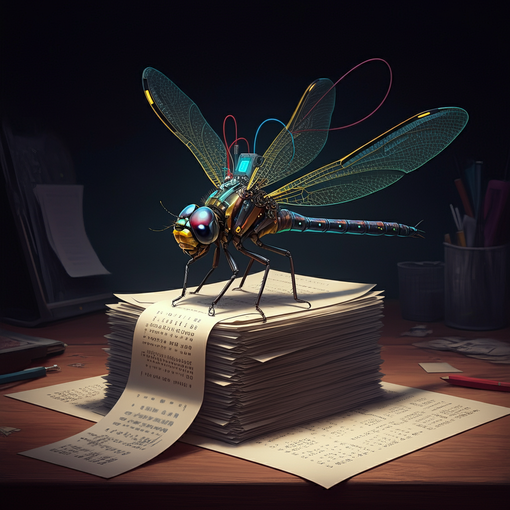 otonata dragonfly reviewing paperwork