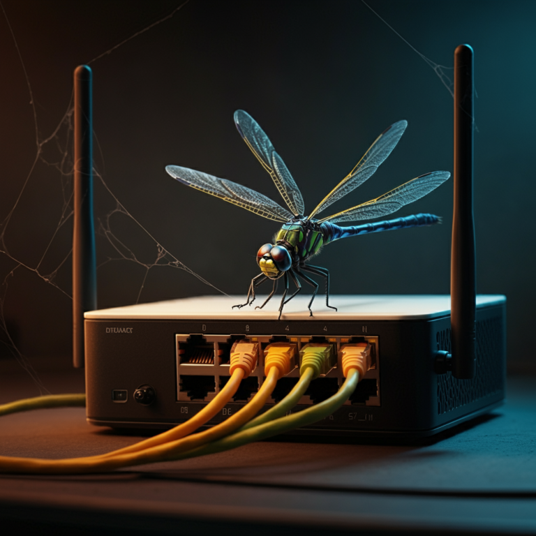 otonata dragonfly atop old router