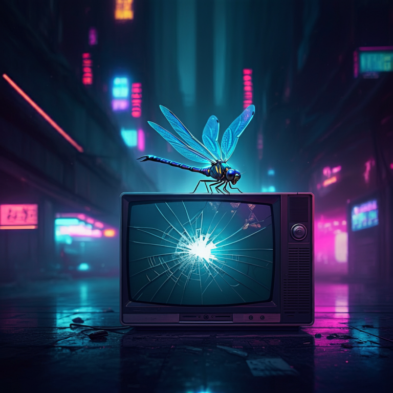 otonata dragonfly examining a television