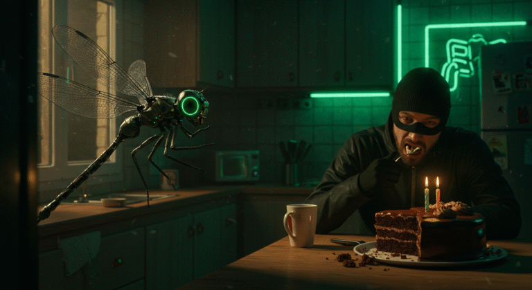 otonata dragonfly watching a burglar eating birthday cake