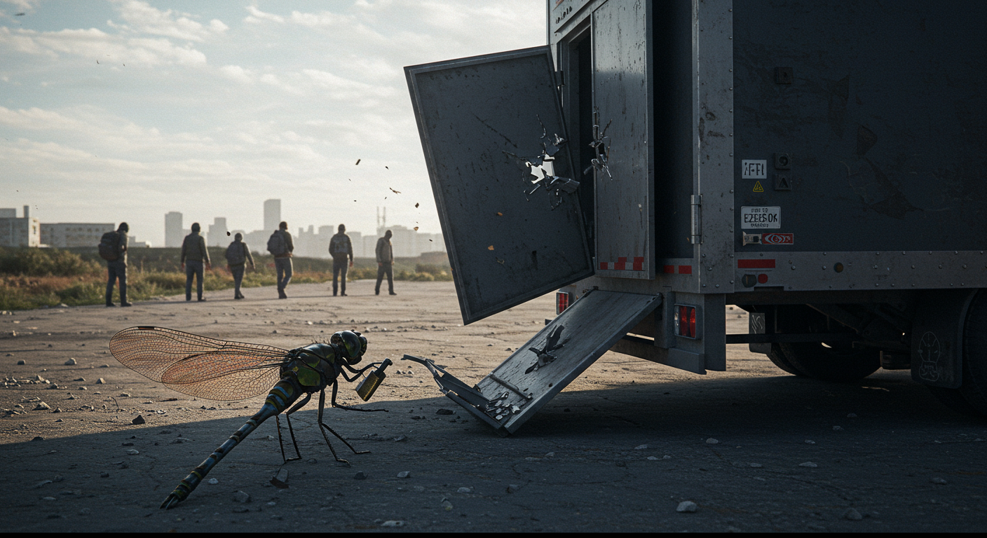 Otonata Dragonfly inspecting a truck which has been broken into